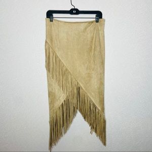 Fate Camel Suede Fringe Skirt